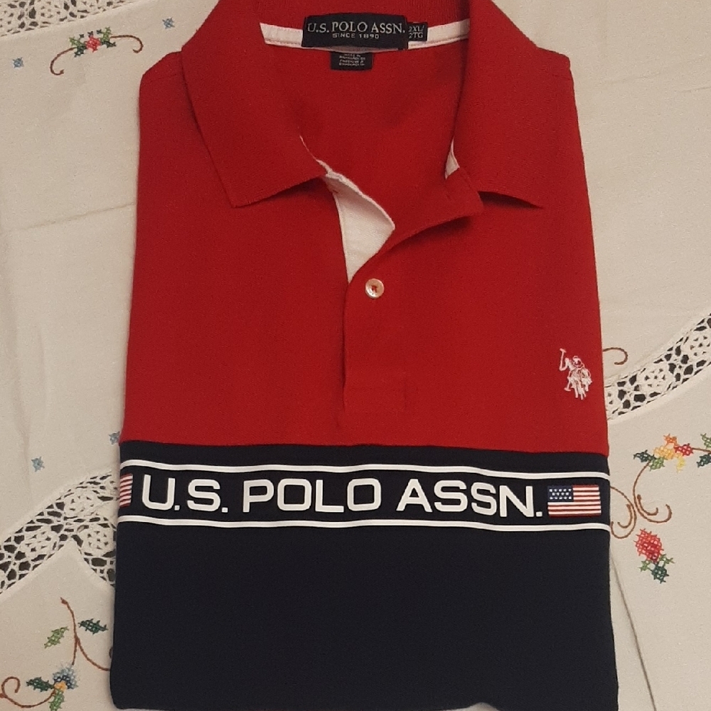 NWOT U.S.🐎Polo Assn. Red and Navy Polo Shirt 100% COTTON Sz 2XL
